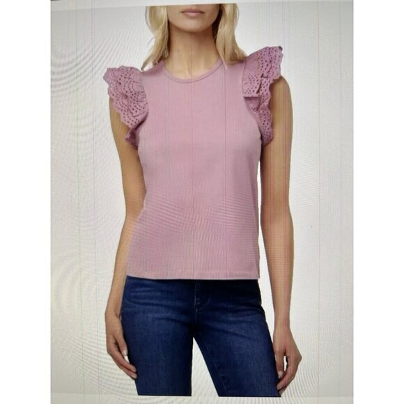 Joe’s Jeans Eyelet Flutter Sleeve Top in Rose NEW NWOT, Size L MSRP $148 - Picture 1 of 7